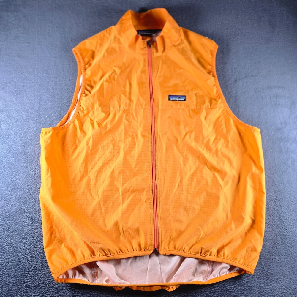 Patagonia Houdini Vest Mens Large Orange Ripstop Full Zip Windproof Packable